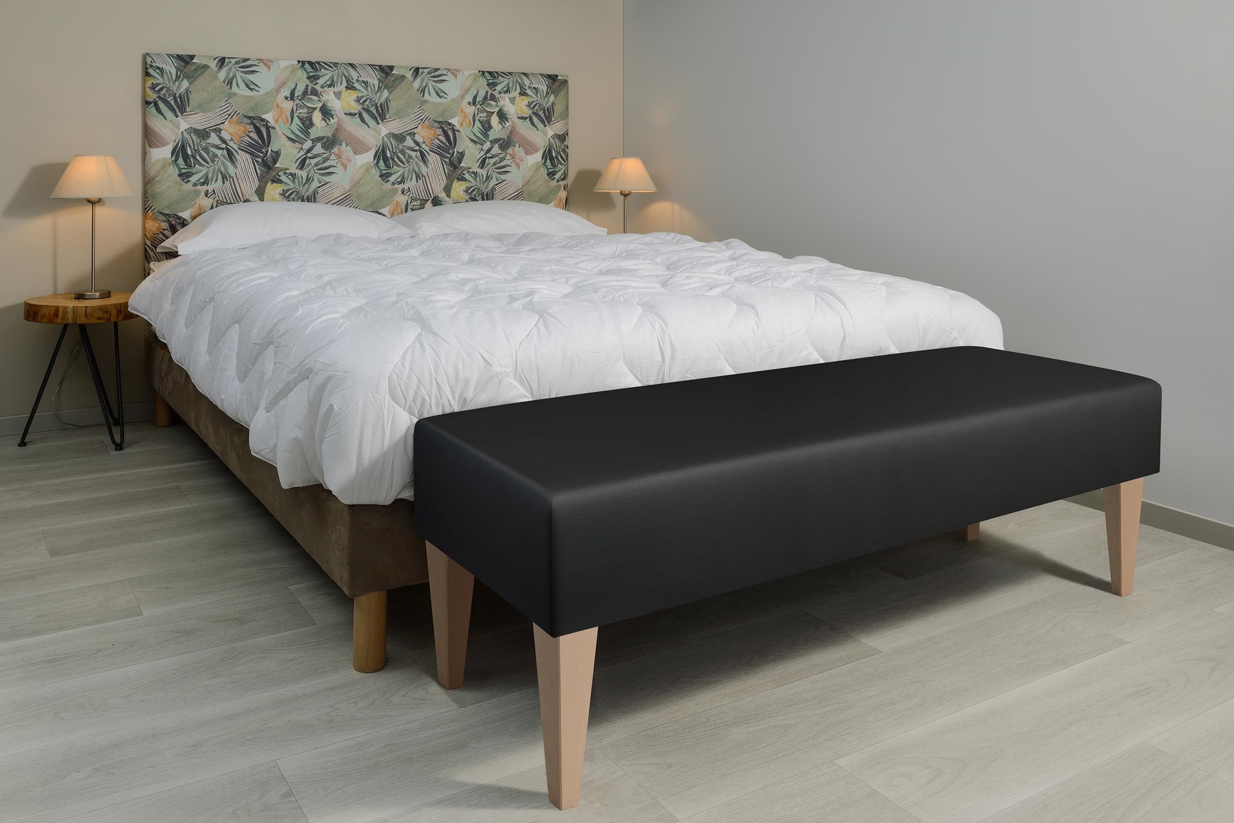 Bout de lit ambiance - simili cuir anthracite