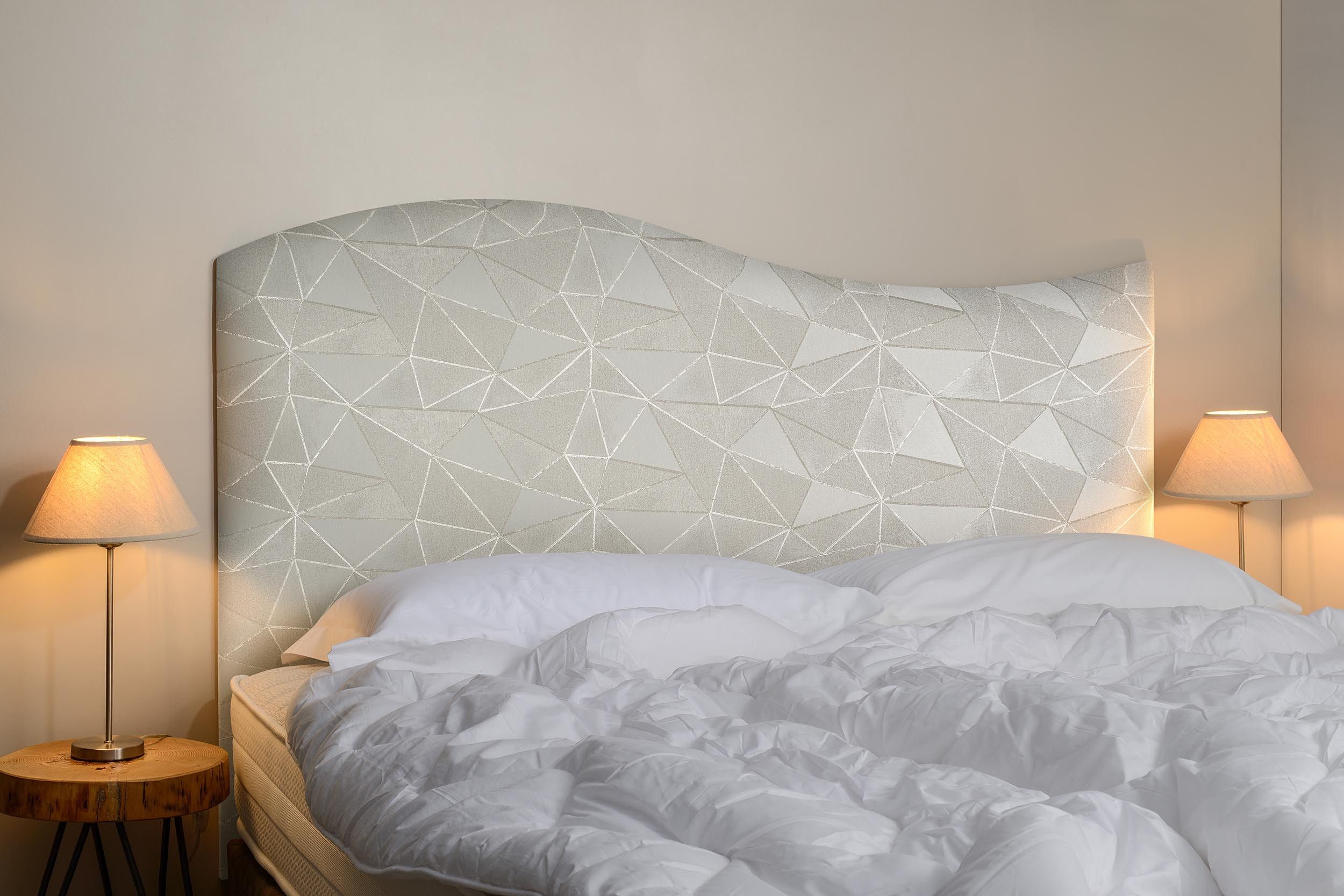 Tête de lit, moderne, bois, tissu, vague, insolite, artisanal, déco,  140, 160, 180