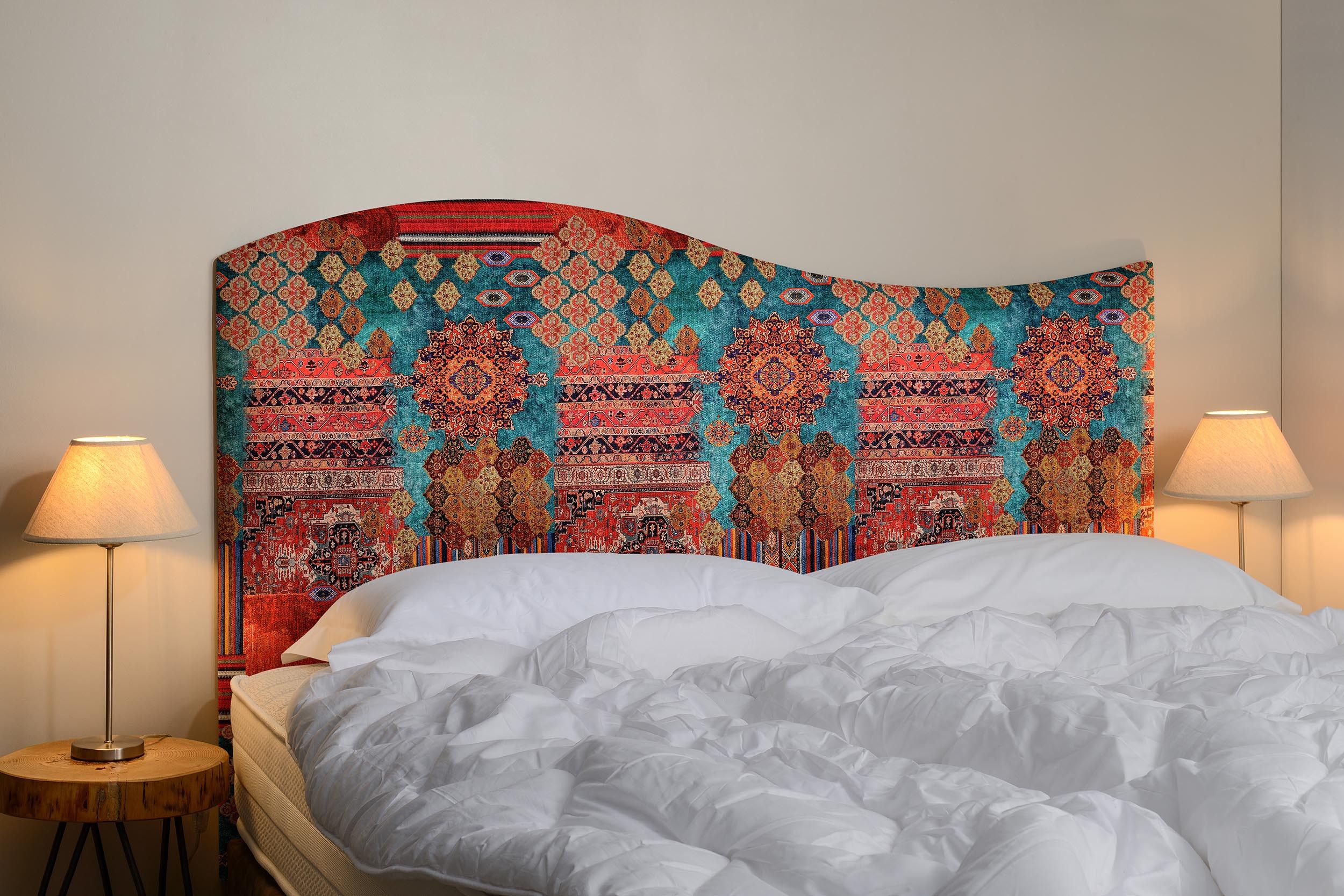 Tête de lit, ethnique, rouge, bleu, doucine, moderne, 140, 160, 180