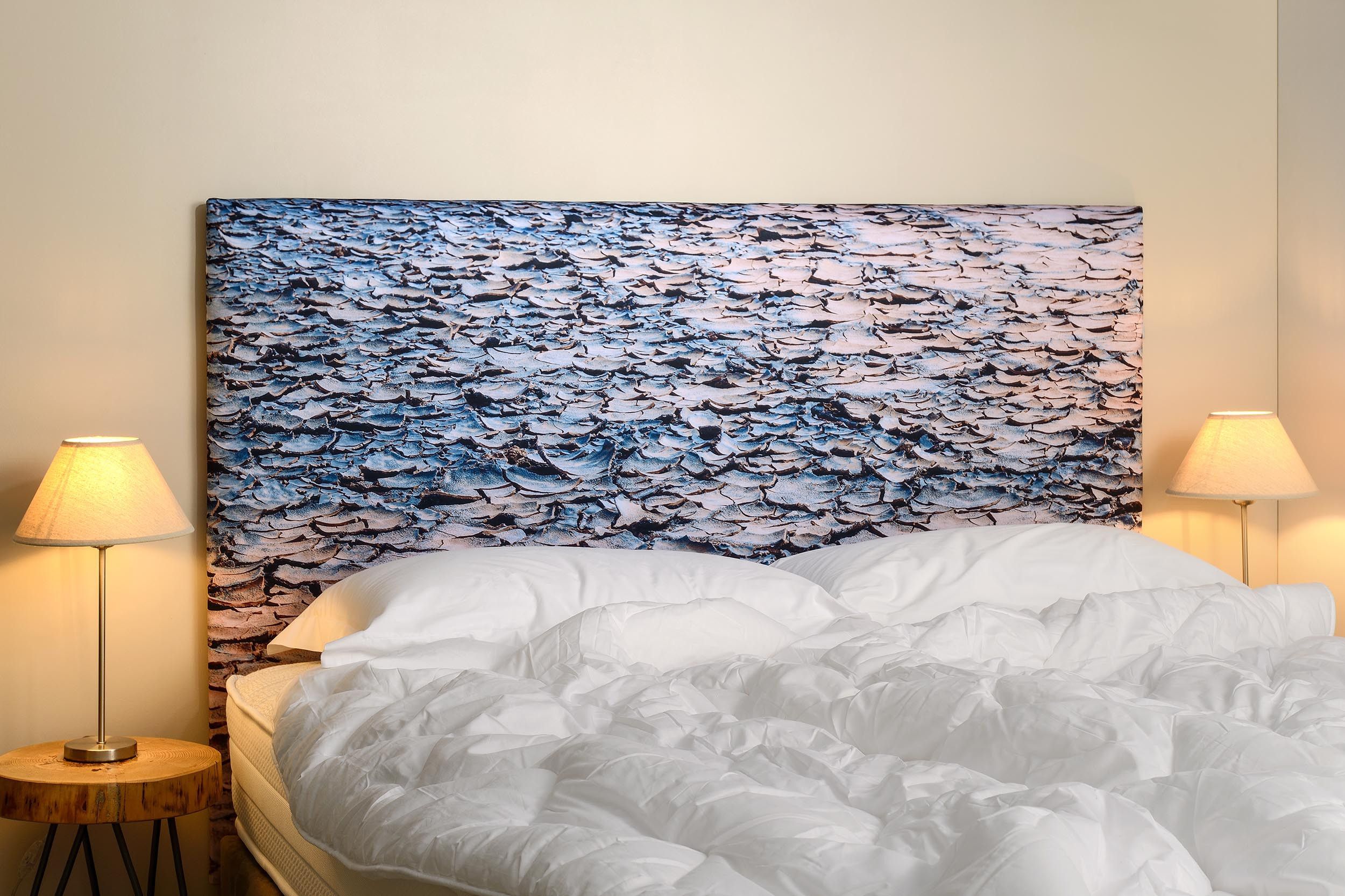 Tête de lit, lac, photo, moderne, pas cher, artiste, bleu, rectangle, chambre, 140, 160, 180, insolite